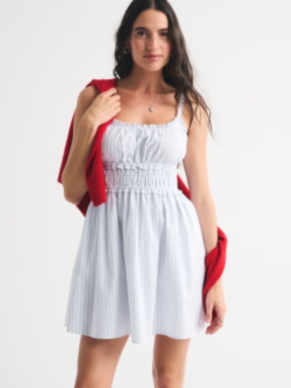 NWT Abercrombie & Fitch Bra-Free Smocked Waist Mini Dress - Blue Stripe PL